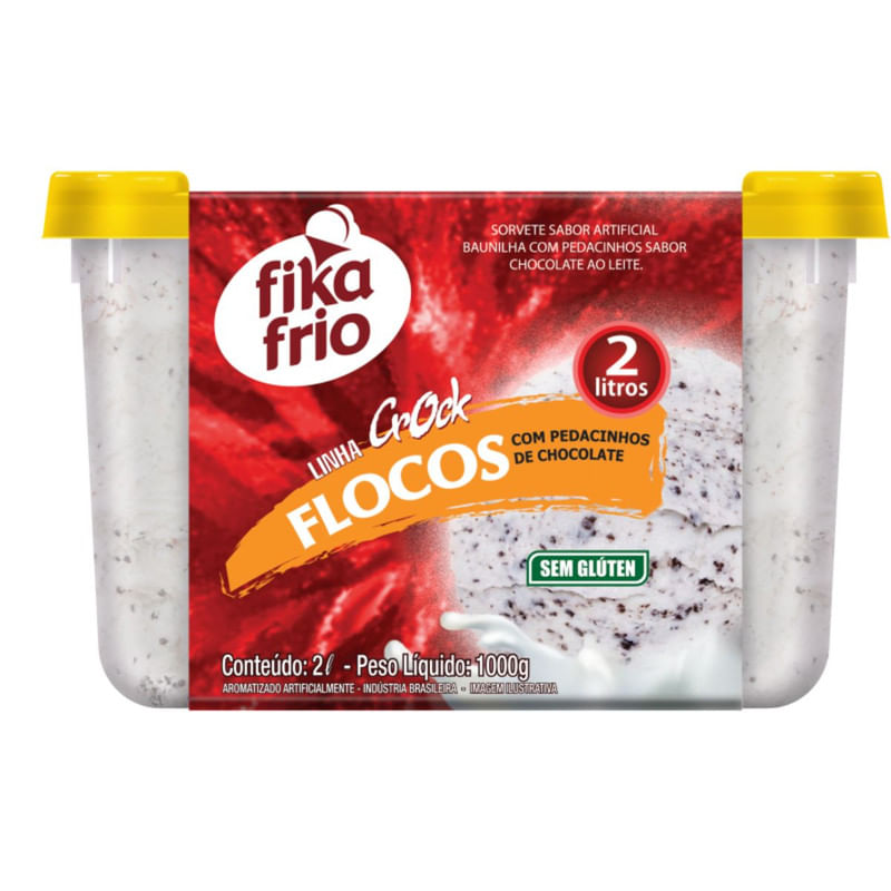 Sorvete Flocos com Pedaços de Chocolate Fika Frio Pote 2 Litros