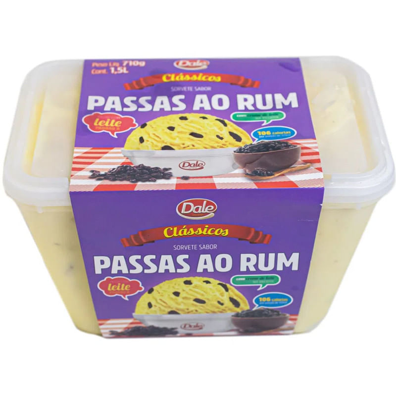 Sorvete Passas ao Rum Dale Pote 1,5L