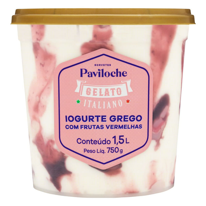 Sorvete Paviloche Gelato Italiano Iogurte Grego com Frutas Vermelhas Pote 1,5 Litros