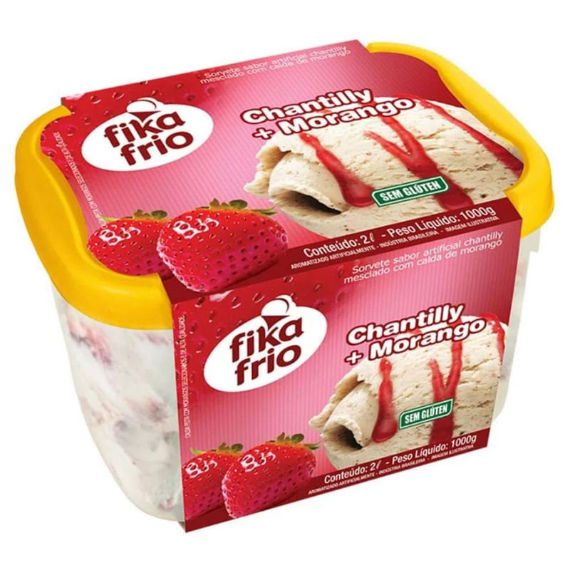 Sorvete Sabor Chantilly com Morango Fika Frio Pote 2L