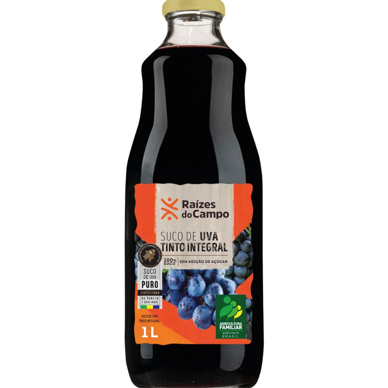 Suco de Uva Tinto Integral Raízes do Campo Garrafa 1 Litro