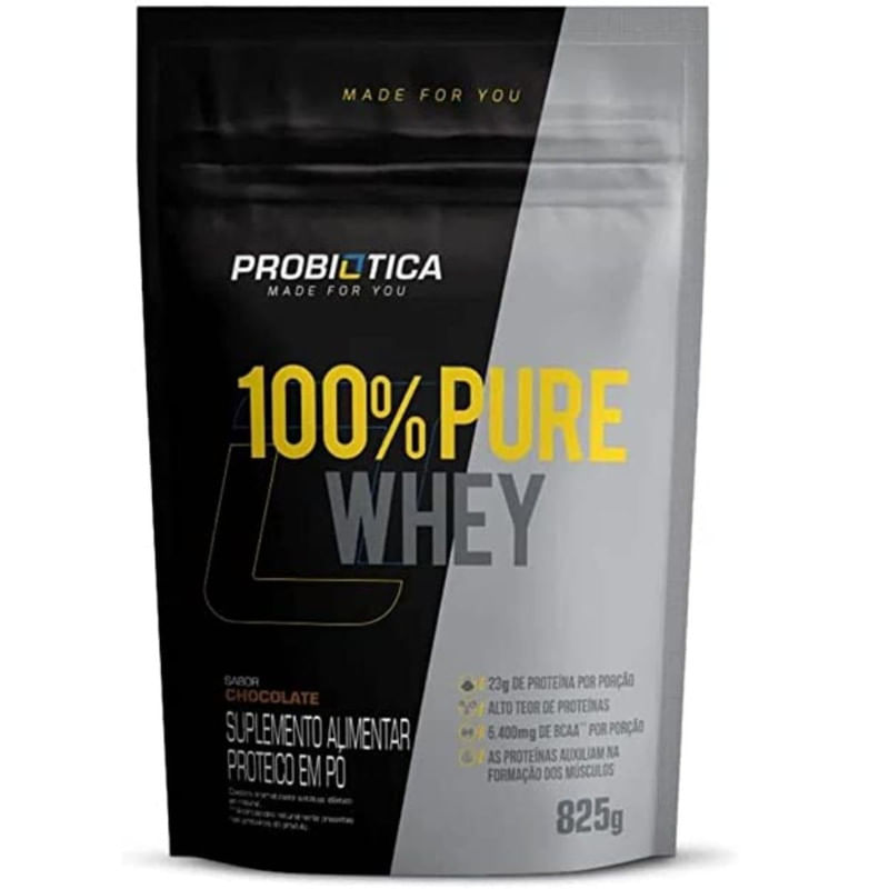 Suplemento em Pó Chocolate Probiótica 100% Pure Whey Pacote Refil 825g