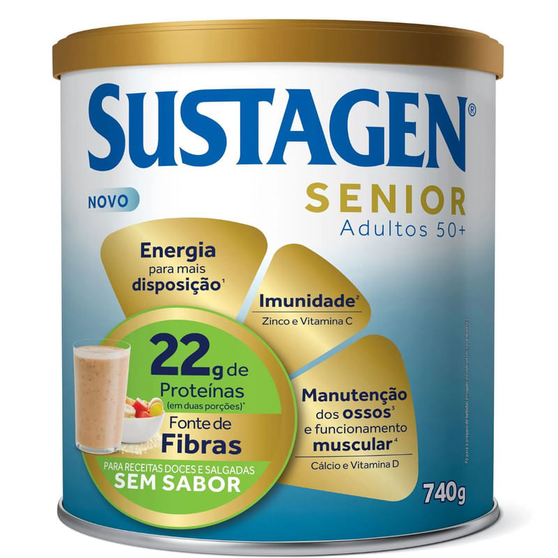 Sustagen Senior para Adultos 50+ Anos Sem Sabor Lata 740g