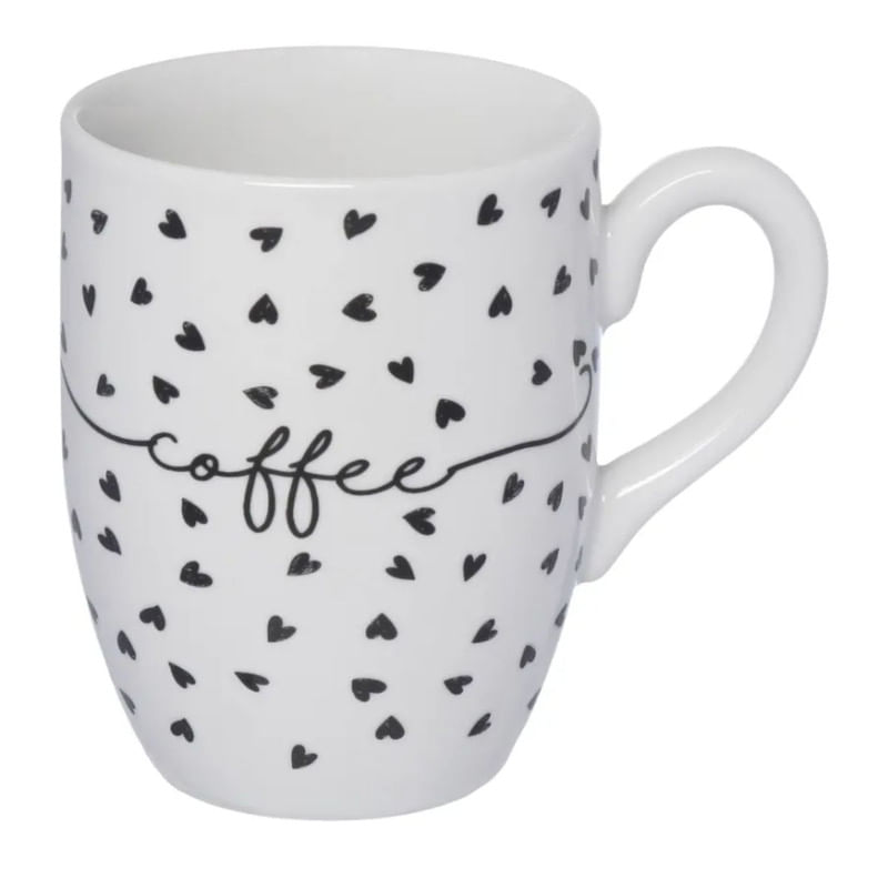 Caneca Porcelana Branca de Cooffe Coração Etilux 350ml