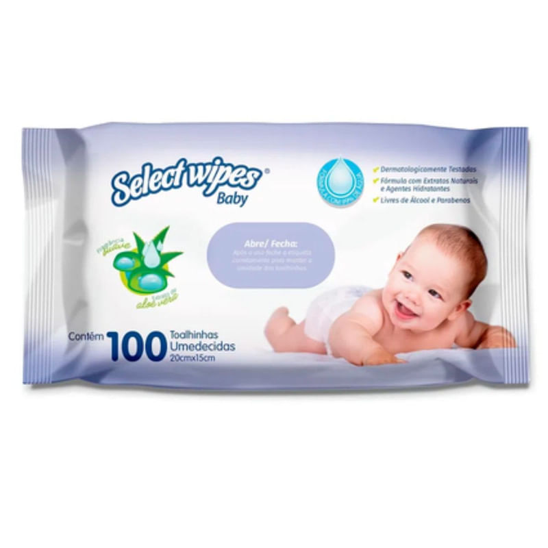 Toalha Umedecida Extrato de Aloe Vera Basic Select Wipes Baby 100 Unidades