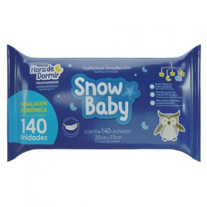 Toalha Umedecida Infantil Hora de Dormir Snow Baby 140 Unidades