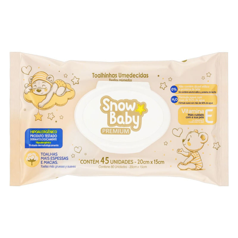 Toalha Umedecida Infantil Premium Snow Baby 45 Unidades