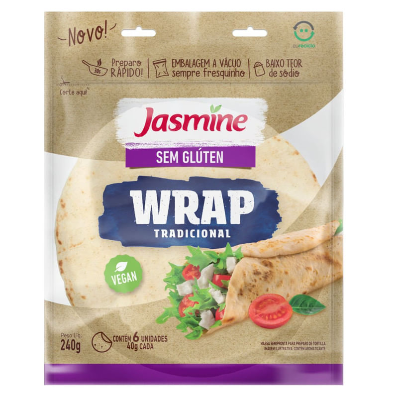 Wrap sem Glúten Tradicional Jasmine Pacote com 6 Unidades 240g