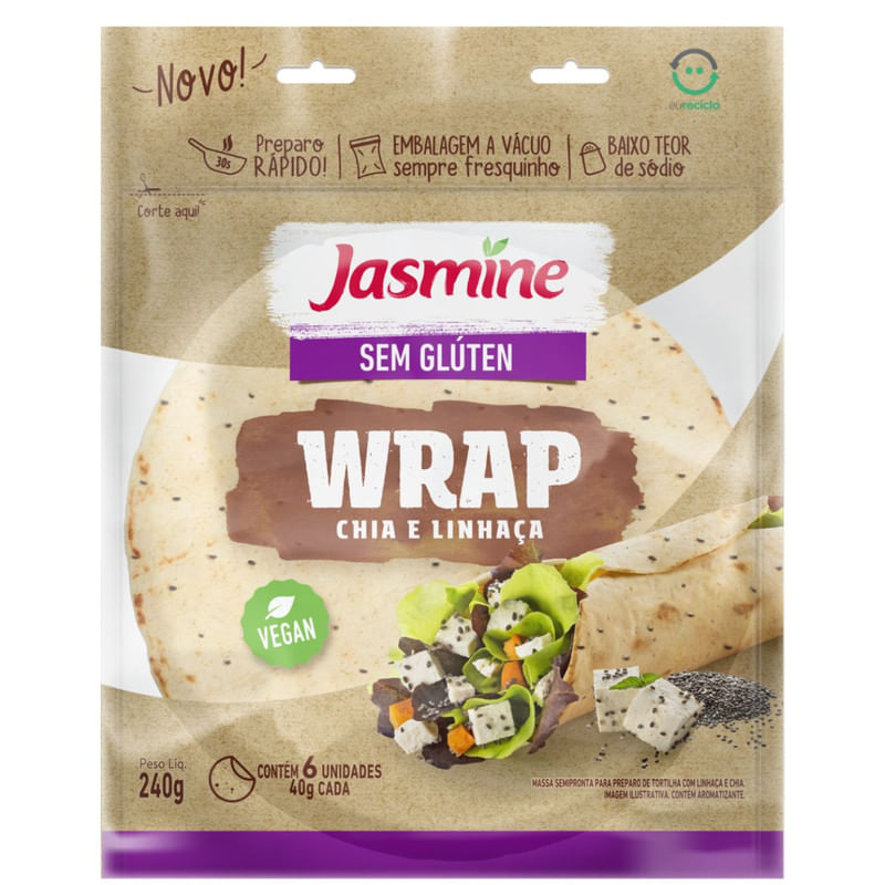 Wrap sem Glúten com Chia e Linhaça Jasmine Pacote com 6 Unidades 240g