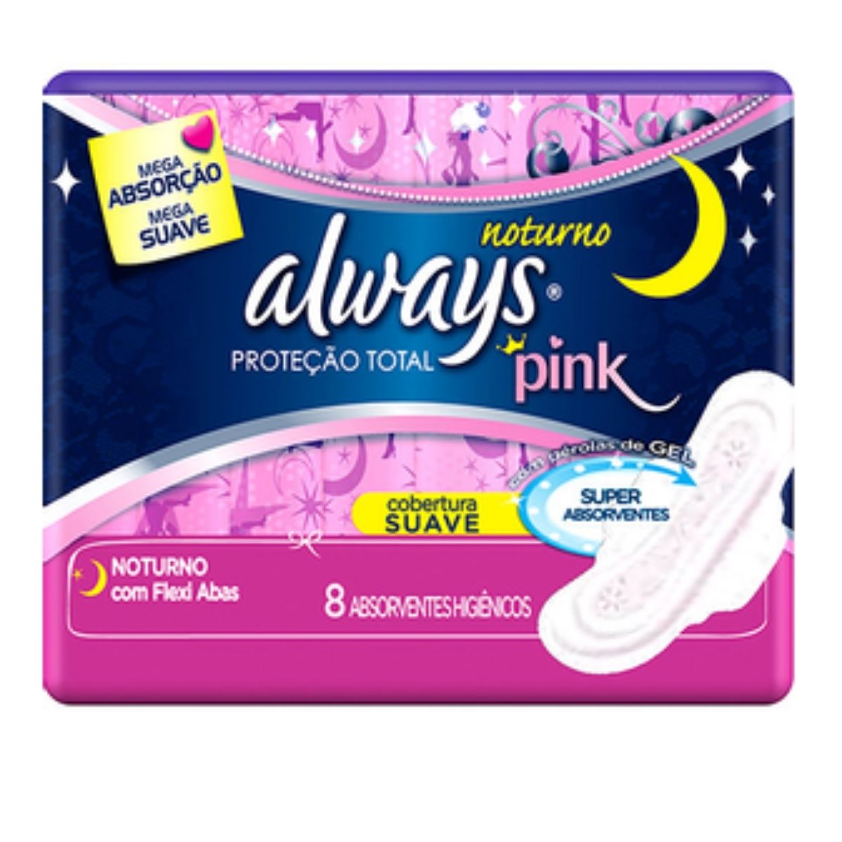 Absorvente Noturno Suave com Abas Always Pink Pacote 8 Unidades