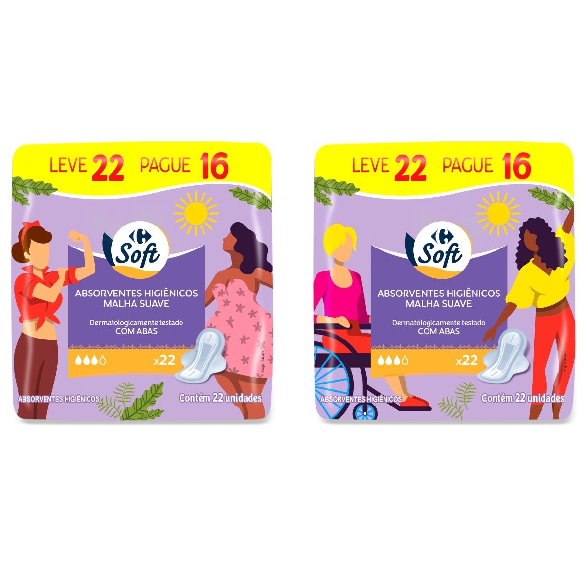 Absorvente Malha Suave Carrefour Soft com Abas Leve 22 Pague 16