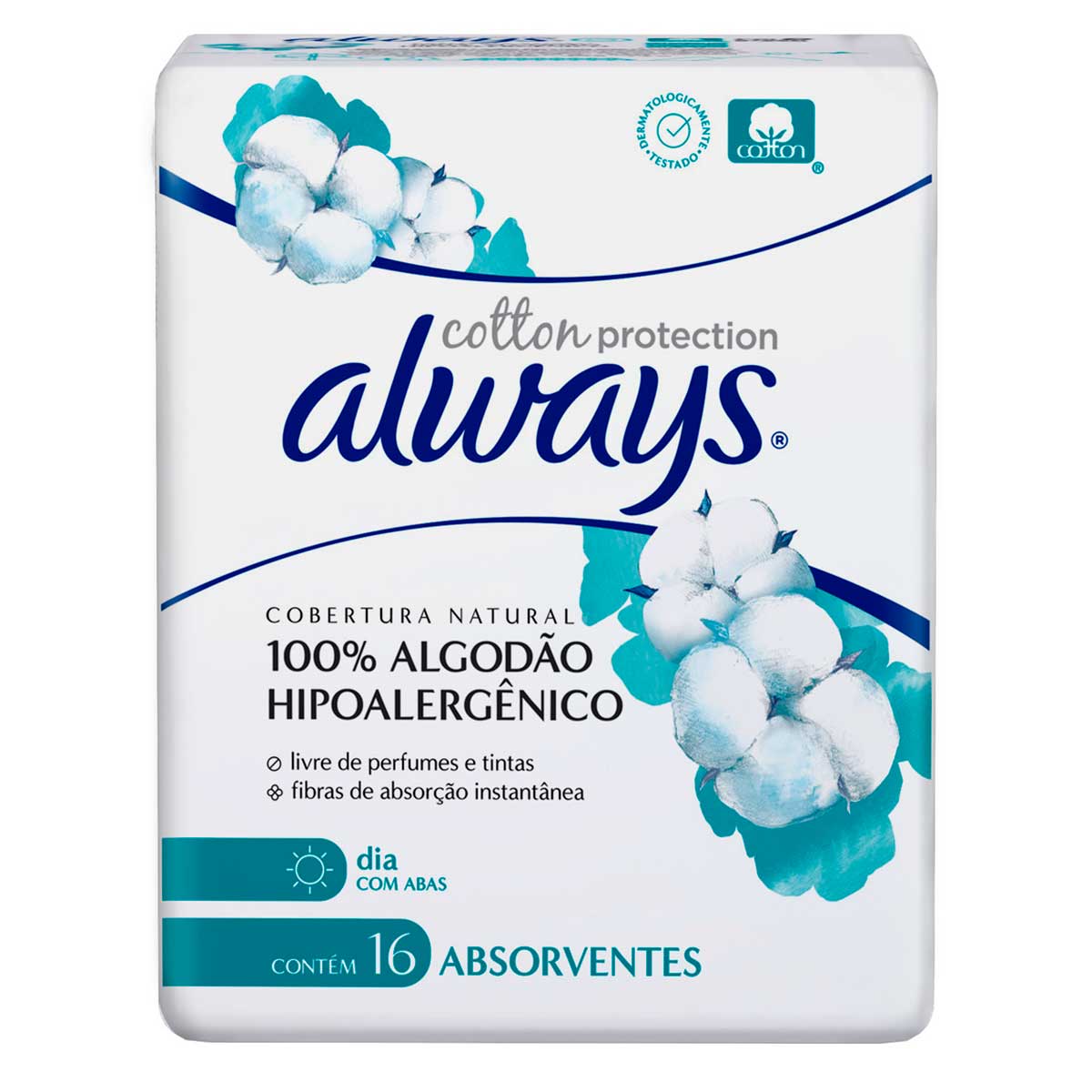 Absorvente com Abas Cobertura Dia Natural Always Cotton Protection 16 Unidades