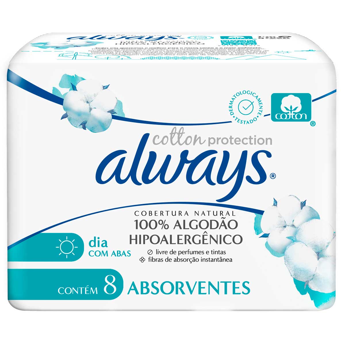 Absorvente com Abas Cobertura Dia Natural Always Cotton Protection 8 Unidades