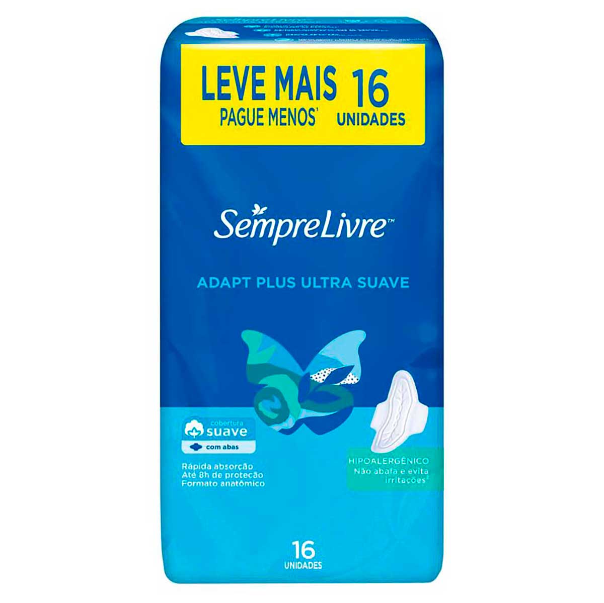 Absorvente com Abas Malha Suave Sempre Livre Adapt Plus 16 Unidades