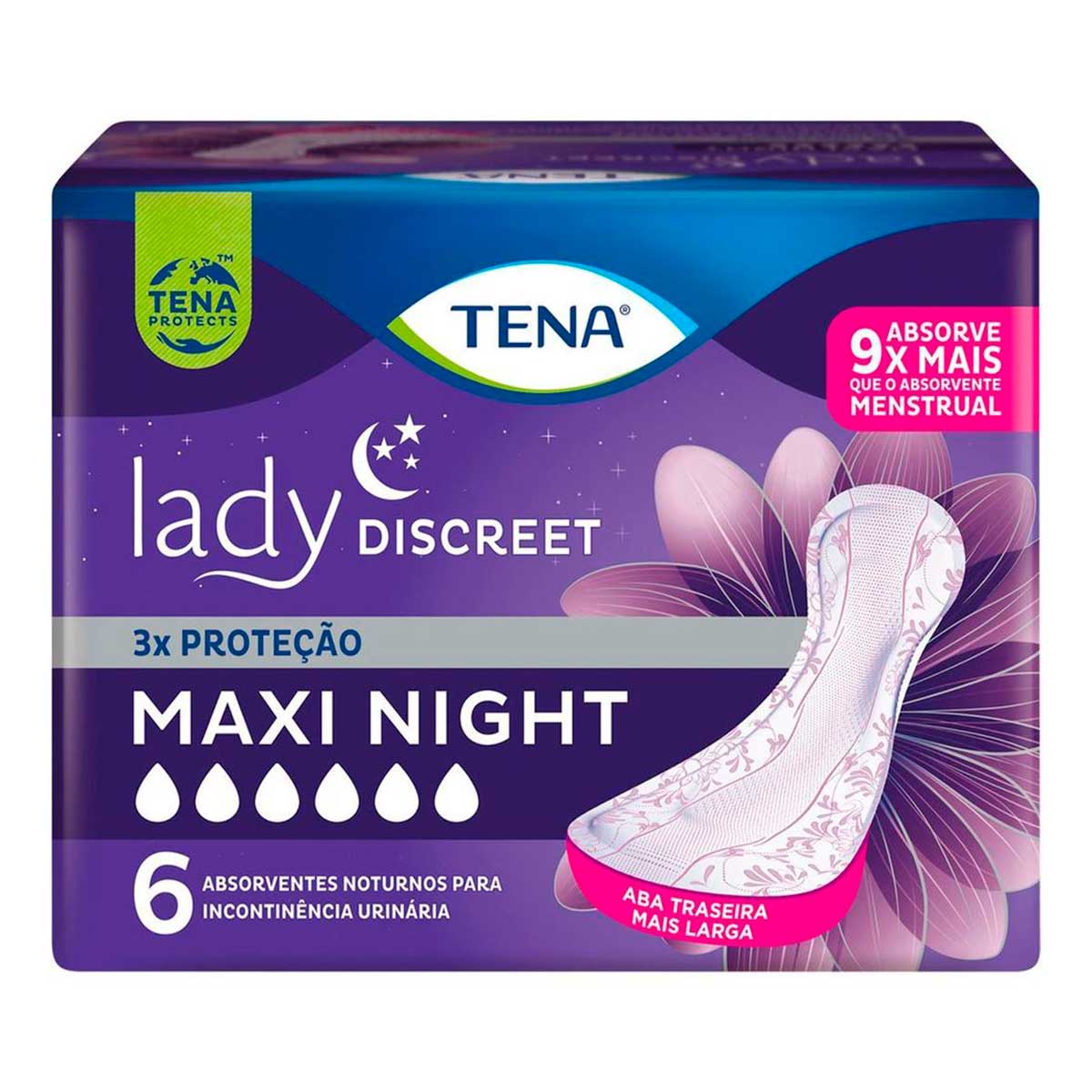 Absorvente para Incontinência Urinária Maxi Night Tena Lady Discreet 6 Unidades