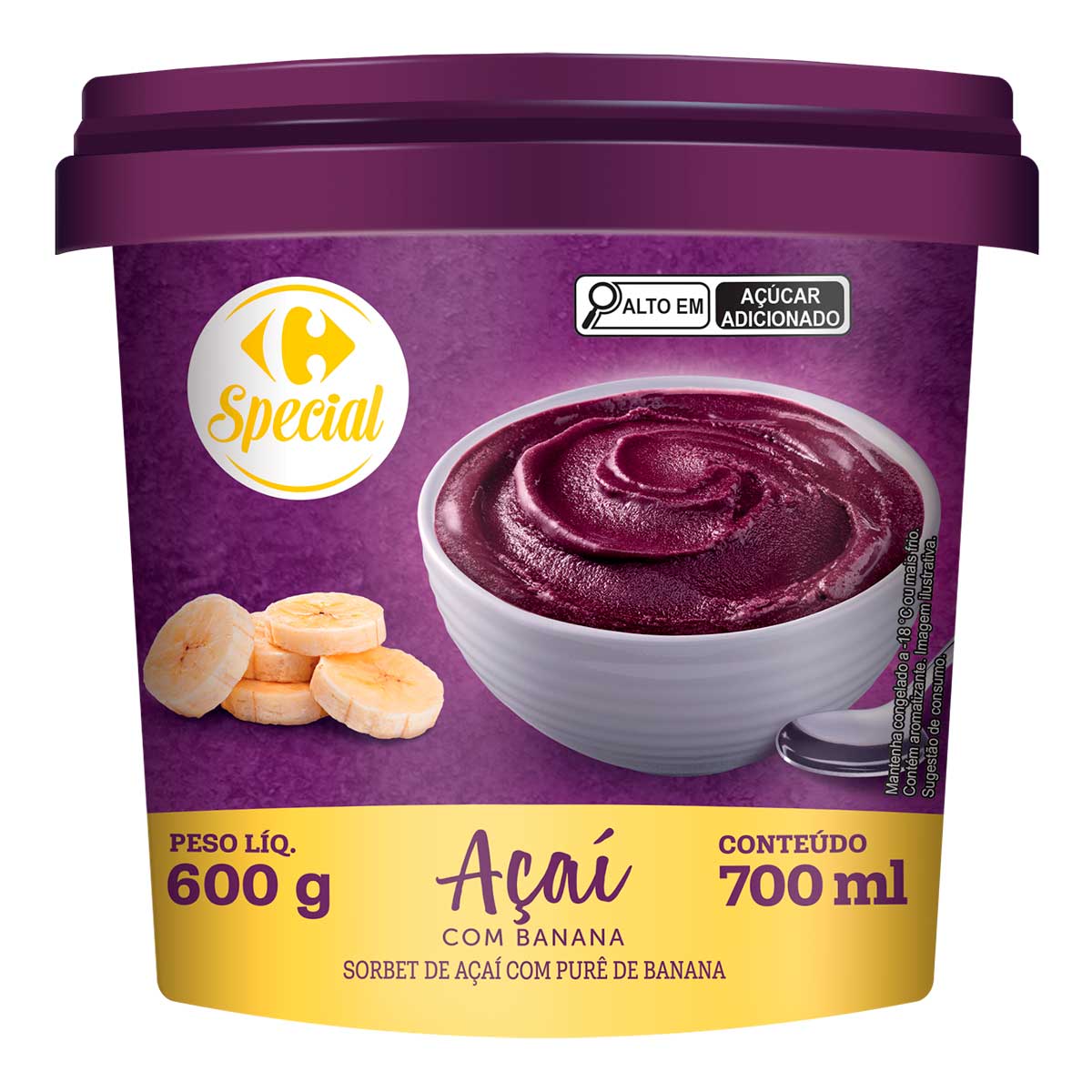 Açaí com Banana Congelado Carrefour 600g/700ml