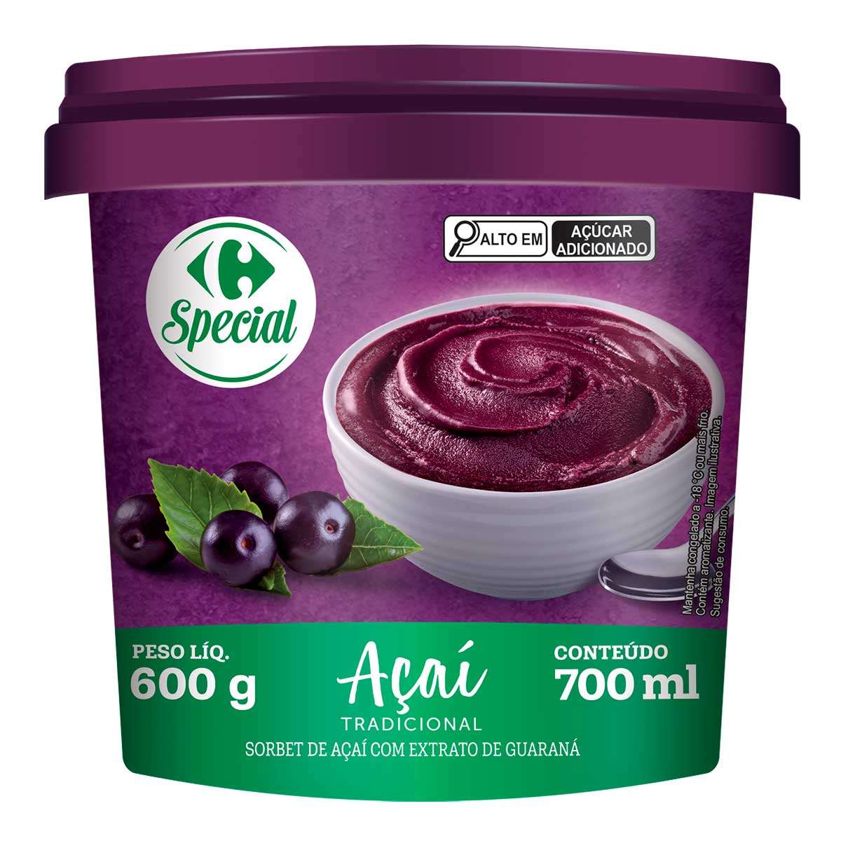 Açaí com Guaraná Congelado Carrefour 600g/700ml