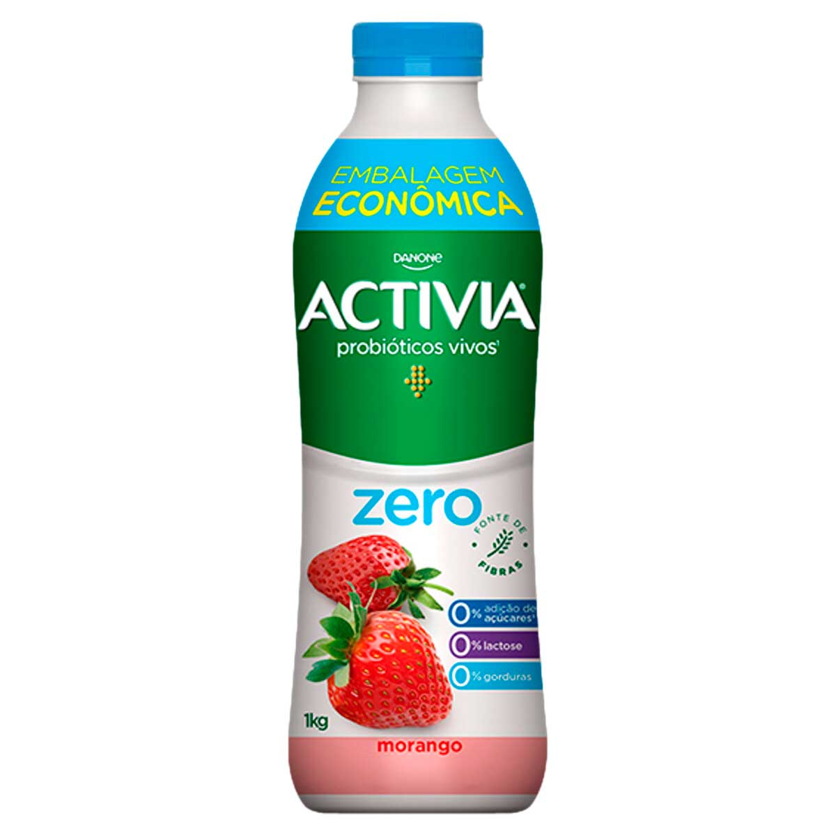 Leite Fermentado Desnatado Light Zero Lactose Sabor Morango Activia Zero 1Kg Embalagem Econômica