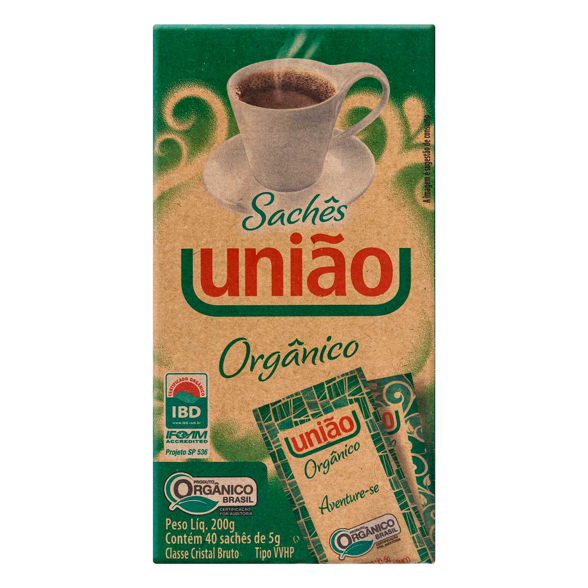 Açúcar Cristal VVHP Orgânico União 200g 40 Unidades