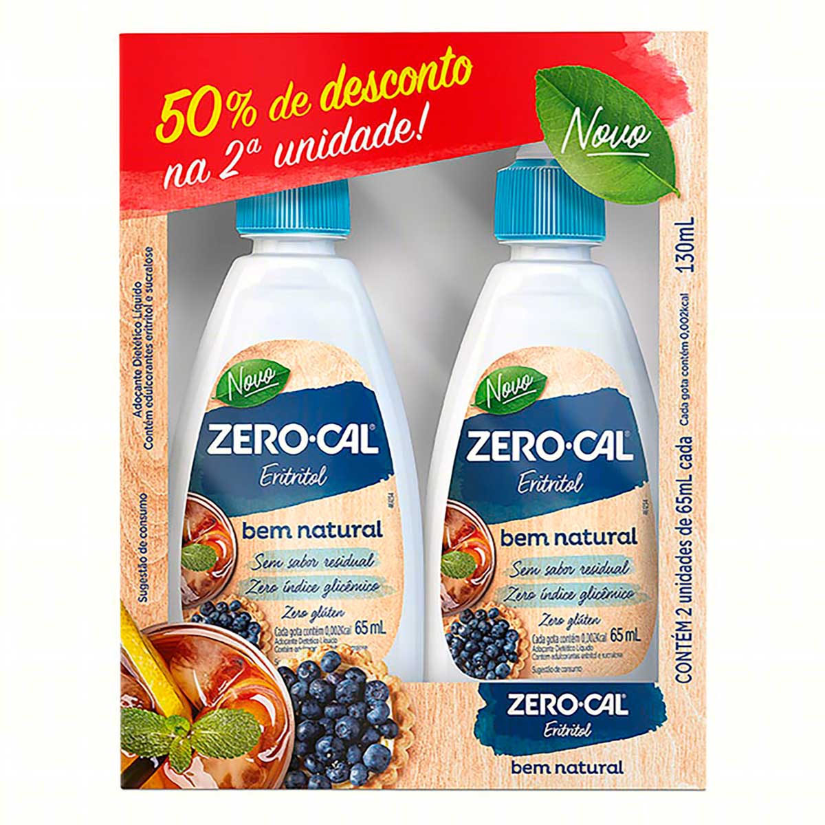 Adoçante Líquido Diet Zero Cal Bem Natural 130ml Pack com 2 Unidades 50% de Desconto na 2ª Unidade