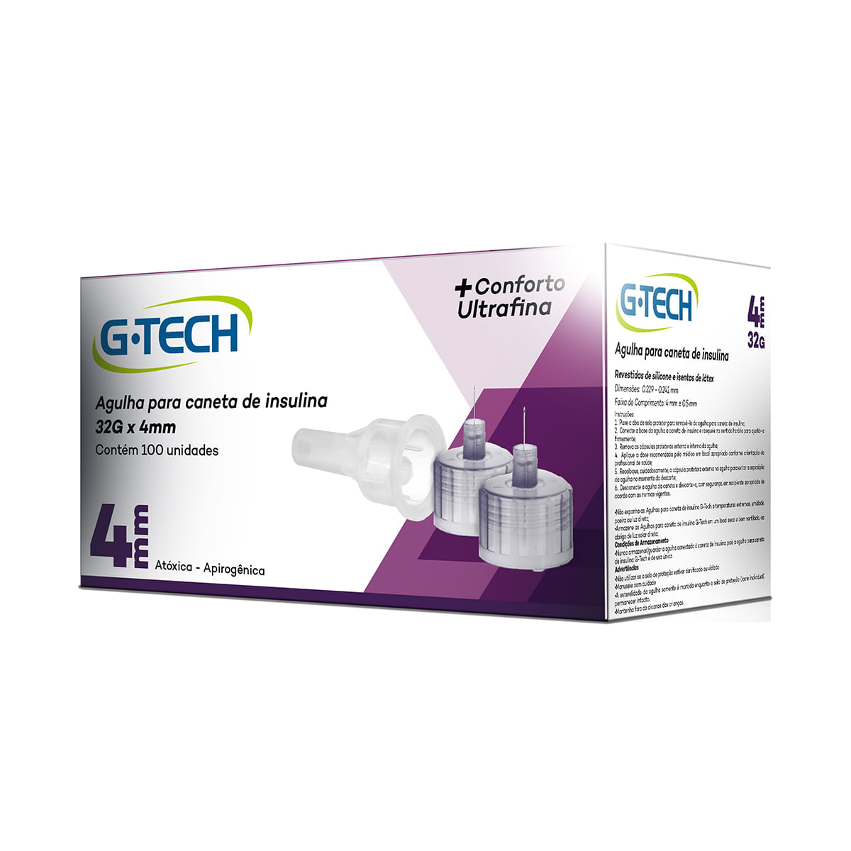 Agulha para Caneta de Insulina 100 Lancetas G-Tech AGIN432