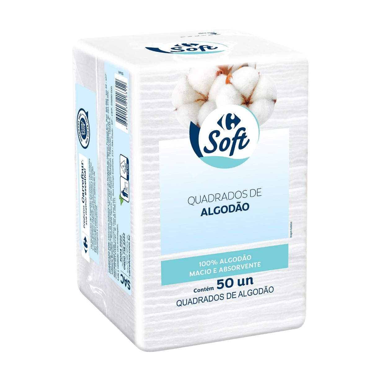 Algodão Quadrado Carrefour Soft 50 unidades