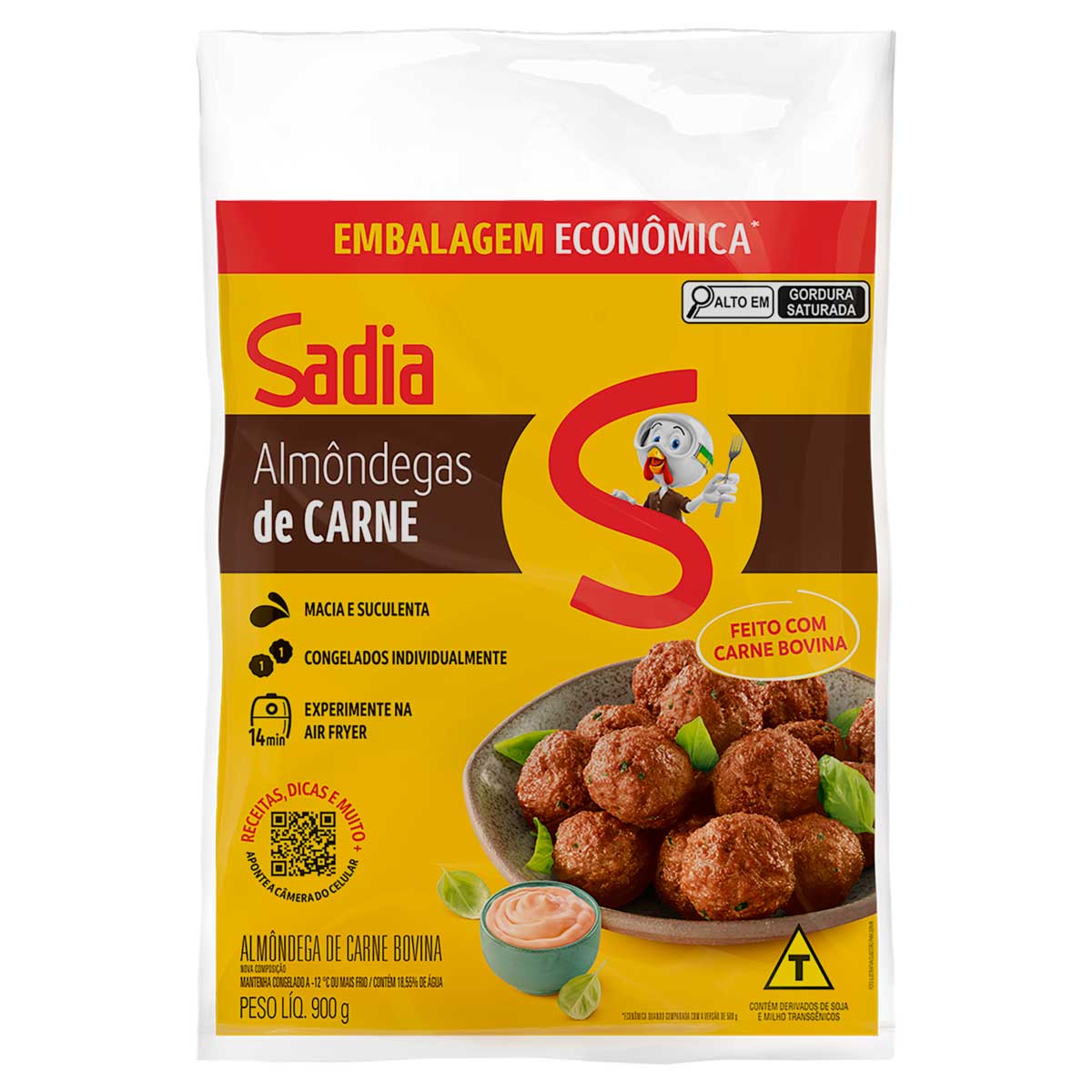 Almôndega de Carne Bovina Sadia Pouch 900 g Embalagem Econômica