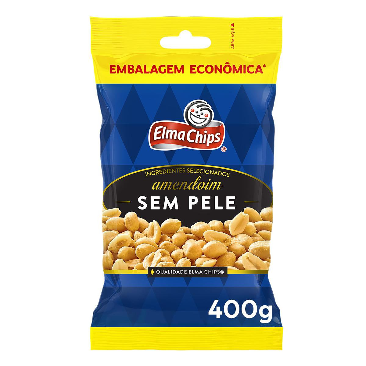 Amendoim Frito Salgado Sem Pele Elma Chips Pacote 400g Embalagem Econômica