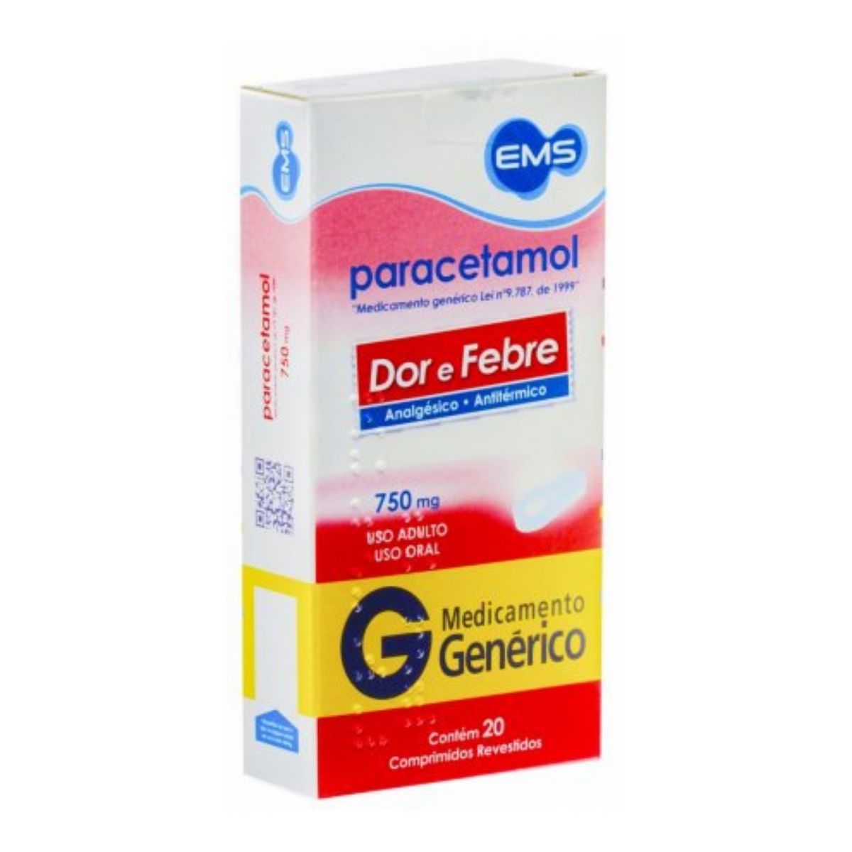 Analgésico Paracetamol E M S 750mg Genérico com 20 Comprimidos