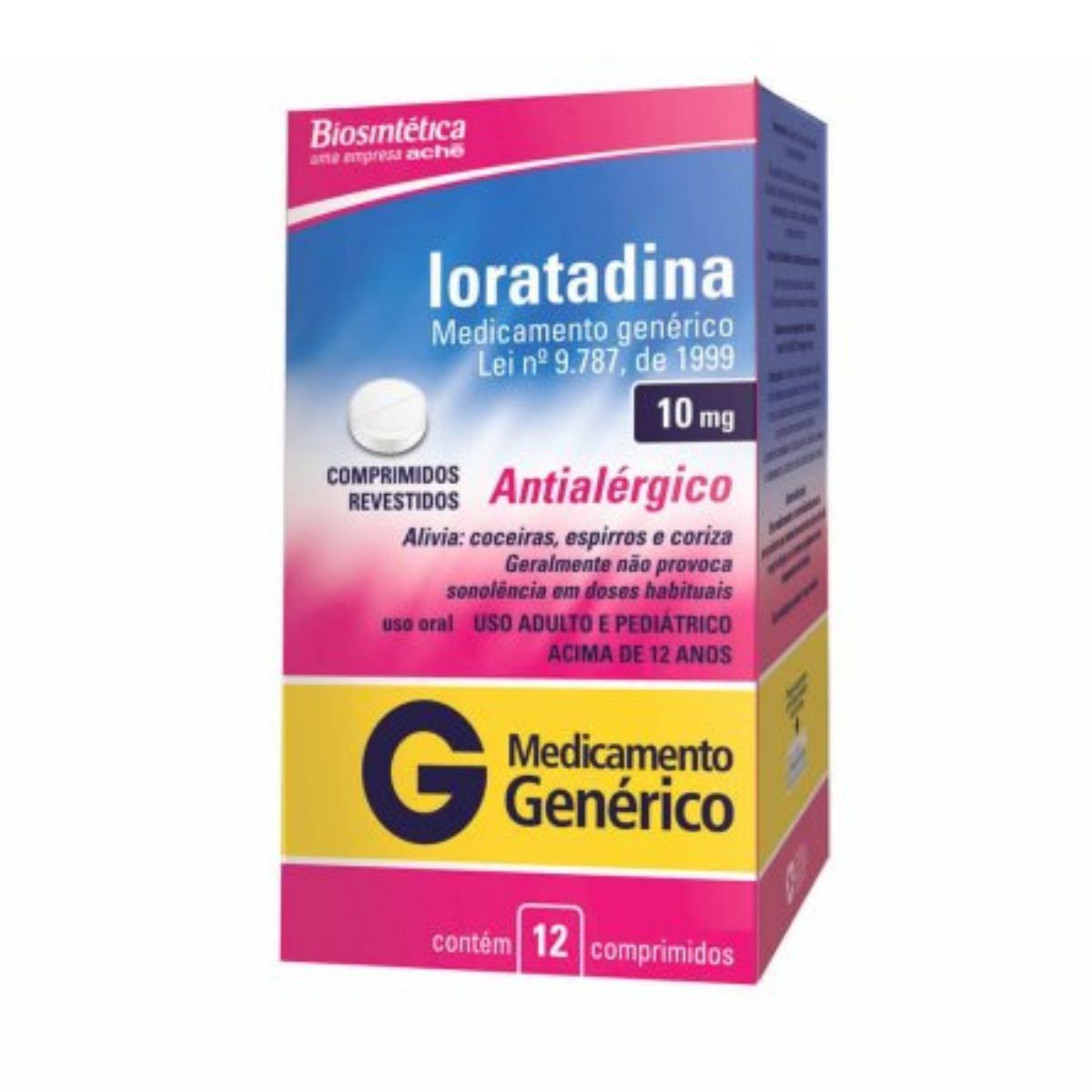 Antialérgico Loratadina 10mg Aché Biosintética com 12 Comprimidos