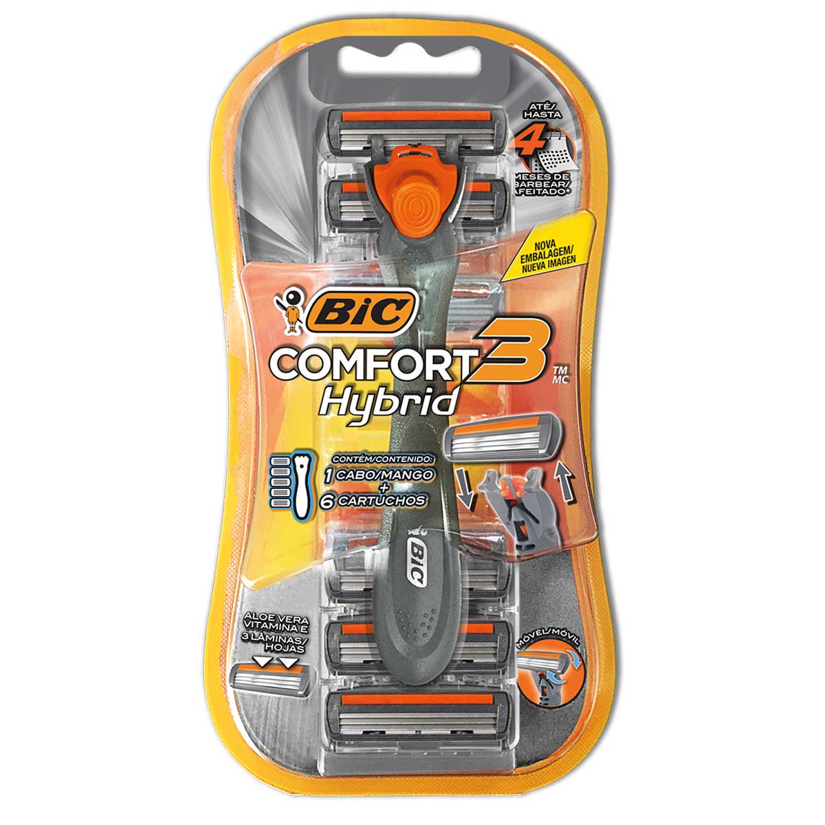 Aparelho de Barbear Bic Confort3 Hibrid com 6 Cargas Extras