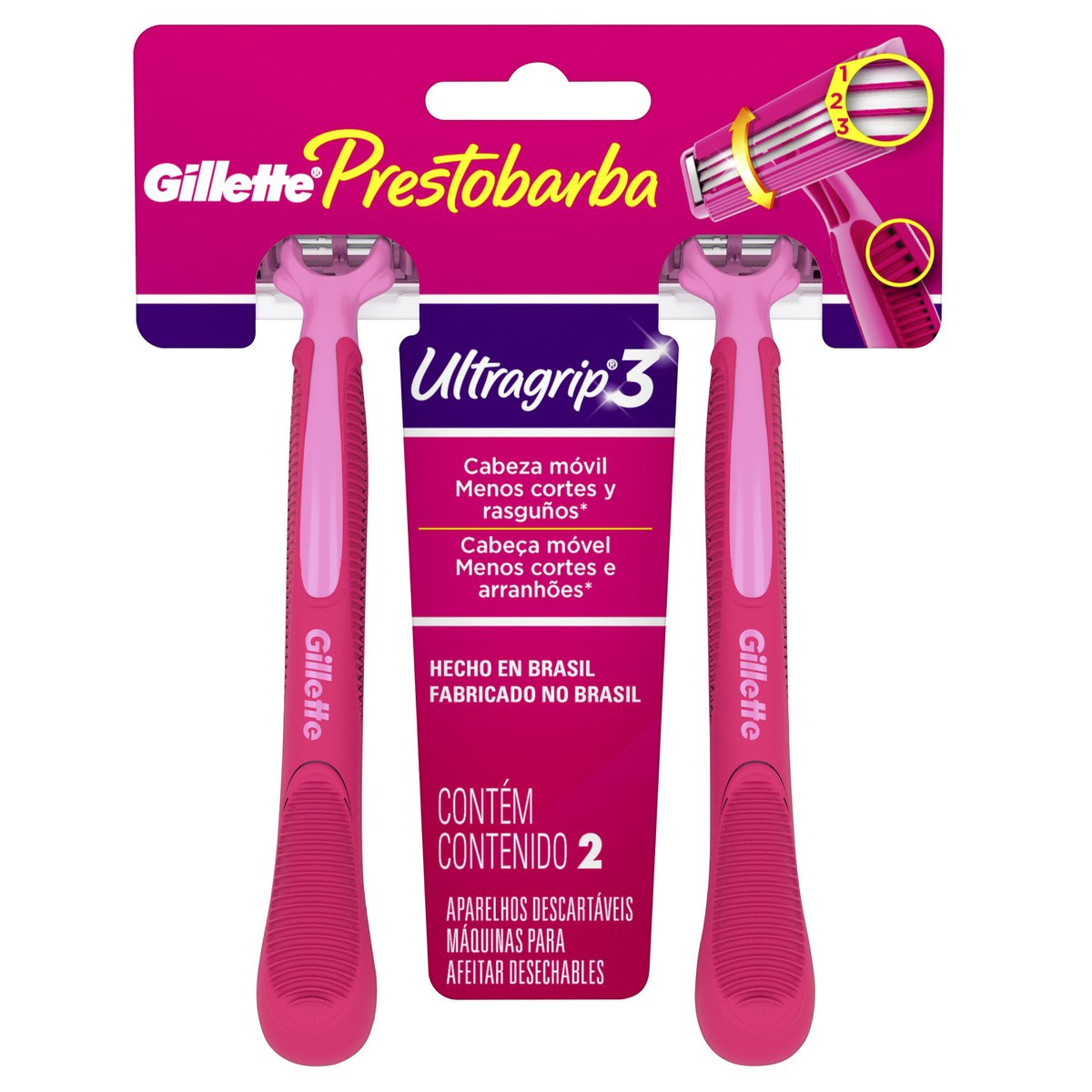 Aparelho de Depilar Descartável Feminino Gillette Prestobarba UltraGrip3 2 unidades