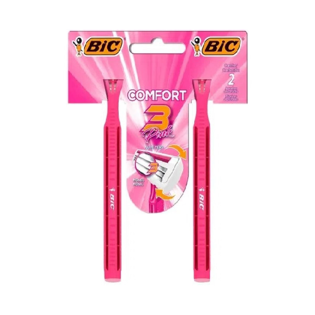 Aparelho para Depilar Descartável Bic Confort 3 Pink com 2 Unidades