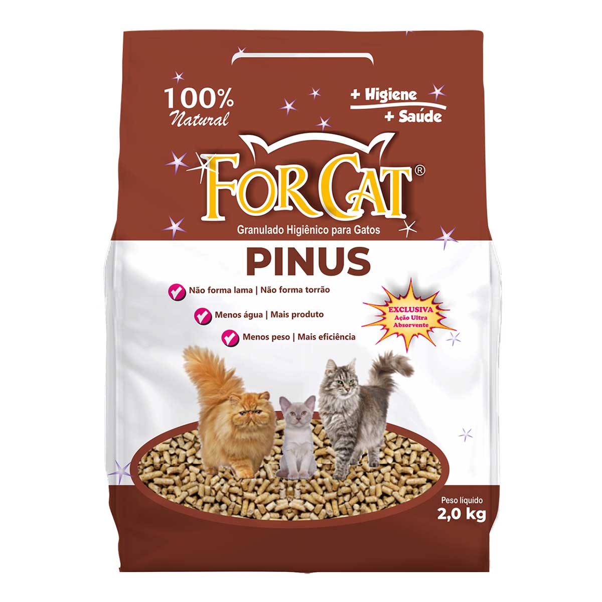 Areia Higiênica para Gatos Forcat Pinus 2Kg