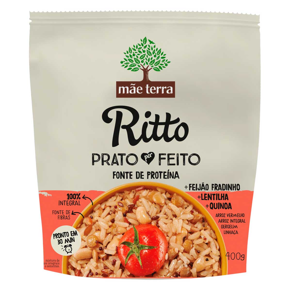 Arroz Integral Mãe Terra com Grãos e Sementes Ritto Prato Feito Sachê 400 g