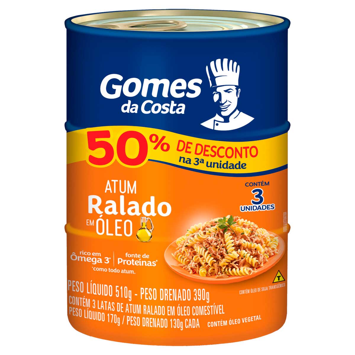 Pack Atum Ralado em Óleo Gomes da Costa 390g 3 Unidades