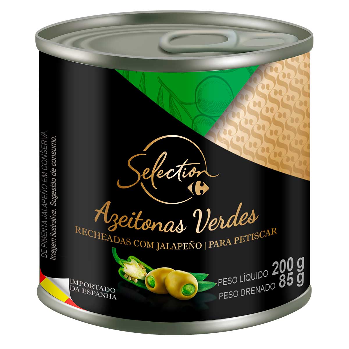 Azeitona Verde Recheada com Jalapeño Carrefour Selection 200g