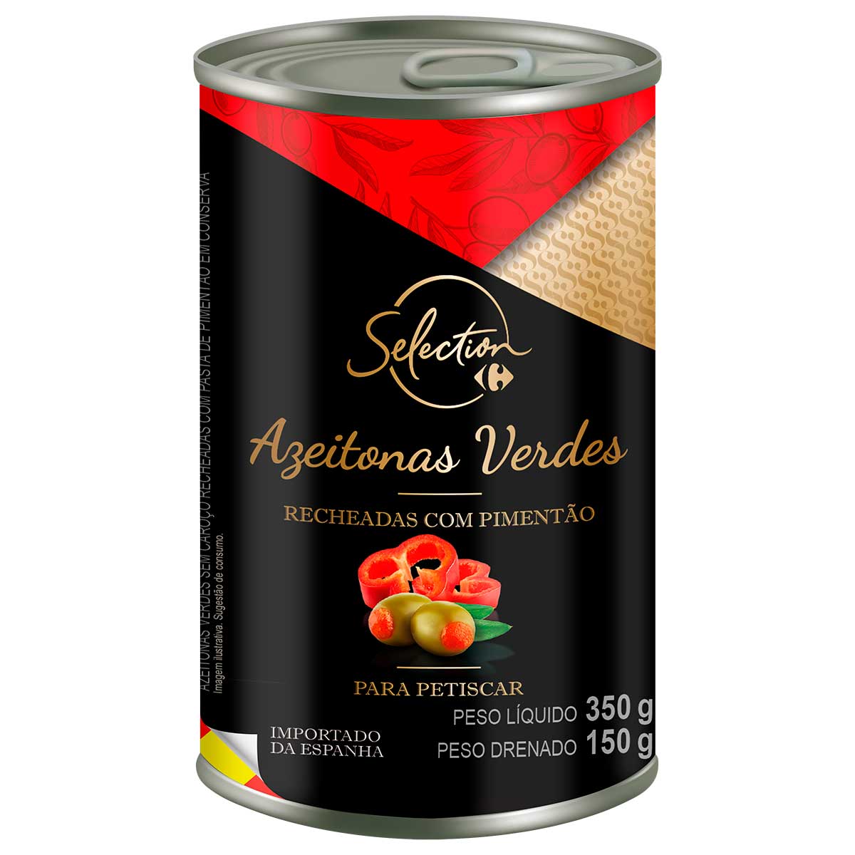 Azeitona Verde Recheada com Pimenta Carrefour Selection 350g