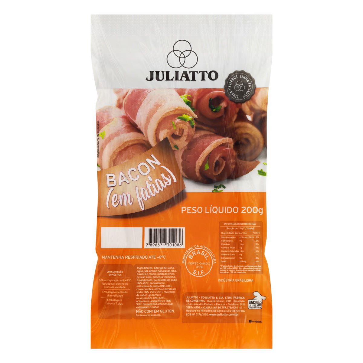 Bacon Fatiado Juliatto 200 g