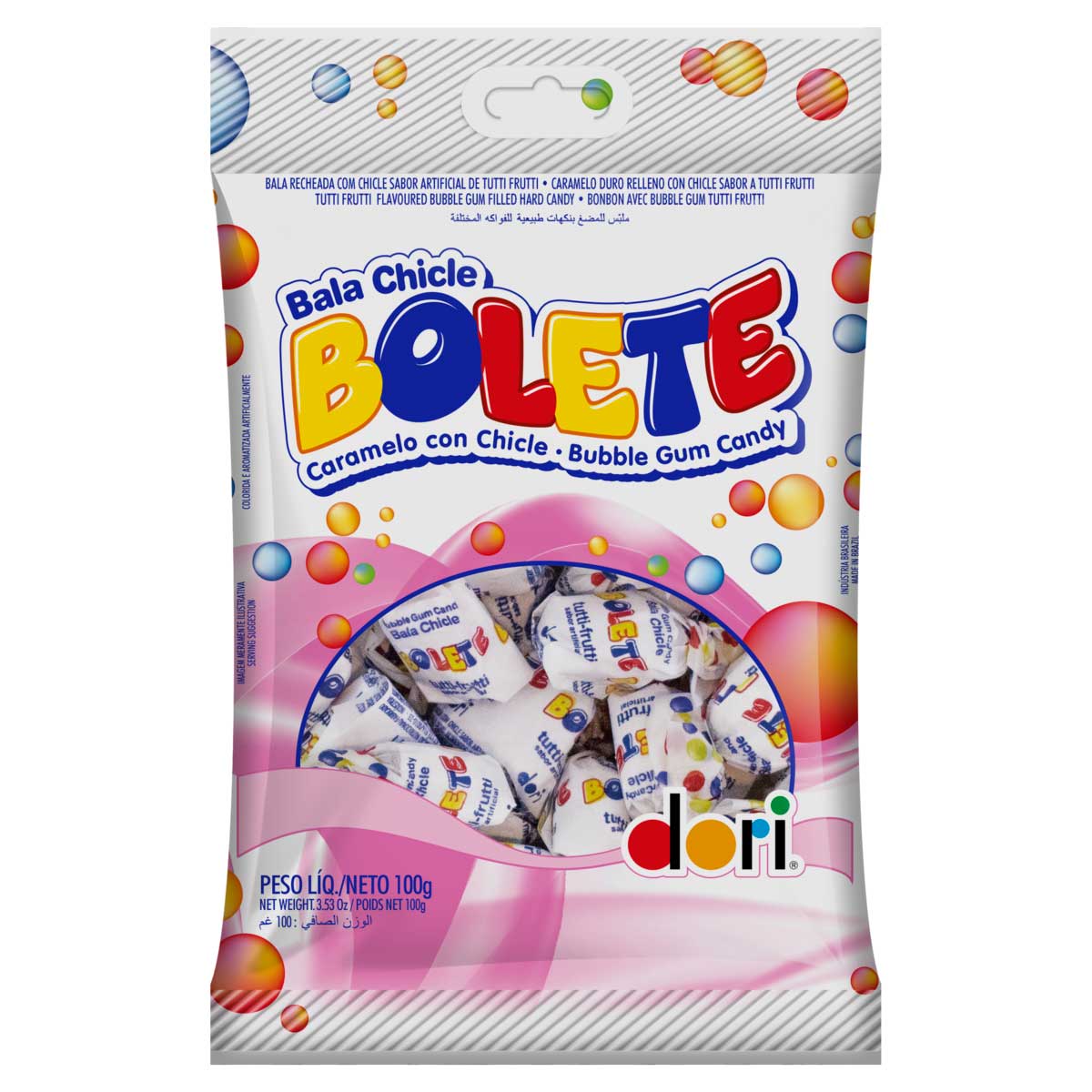 Bala Sabor Tutti-Frutti Recheio Chicle Dori Bolete 100g