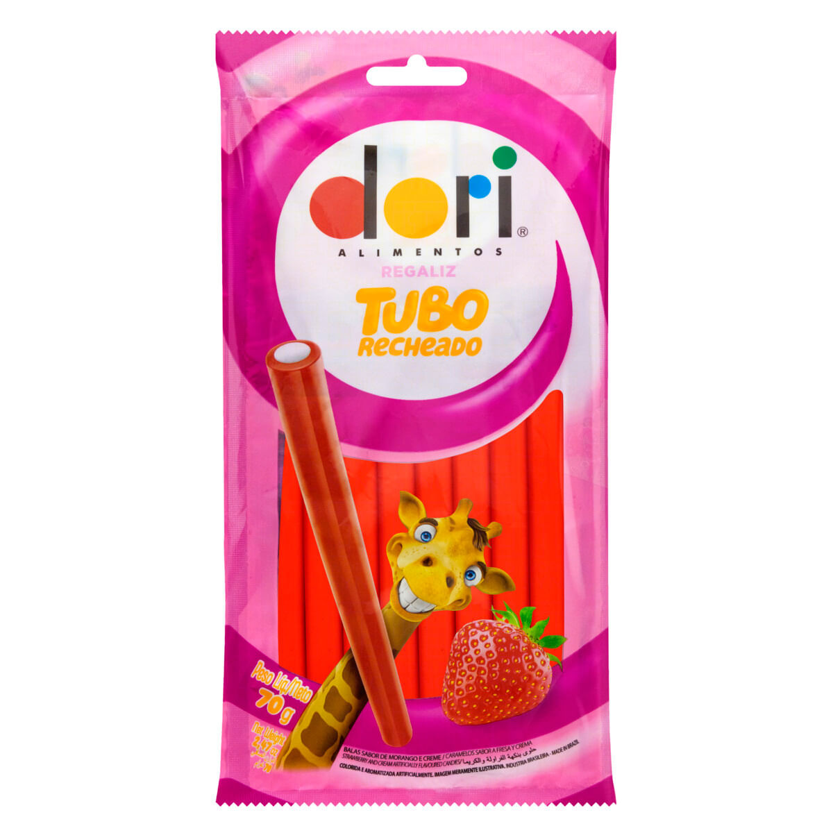 Bala de Gelatina Dori Tubo Morango 70 g