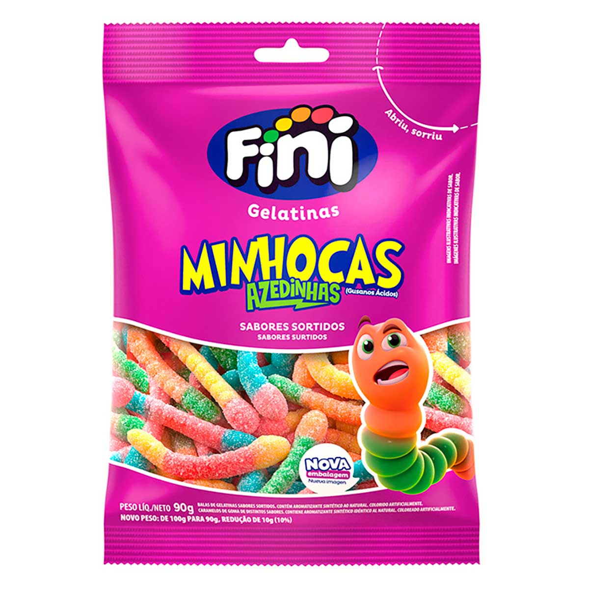 Bala de Gelatina Fini Minhocas Citricas 90g