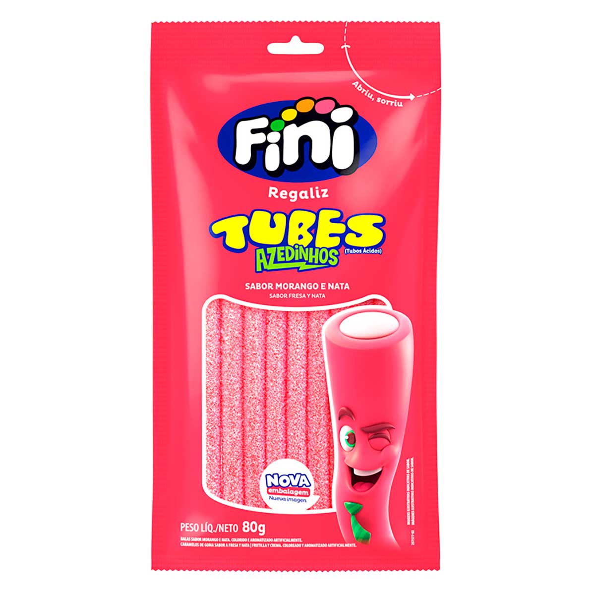 Bala de Gelatina Sabor Morango Fini Tubes 80g