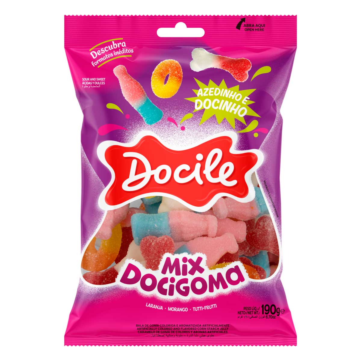 Bala de Goma Azedinho e Docinho Docile Mix DociGoma Pacote 190g