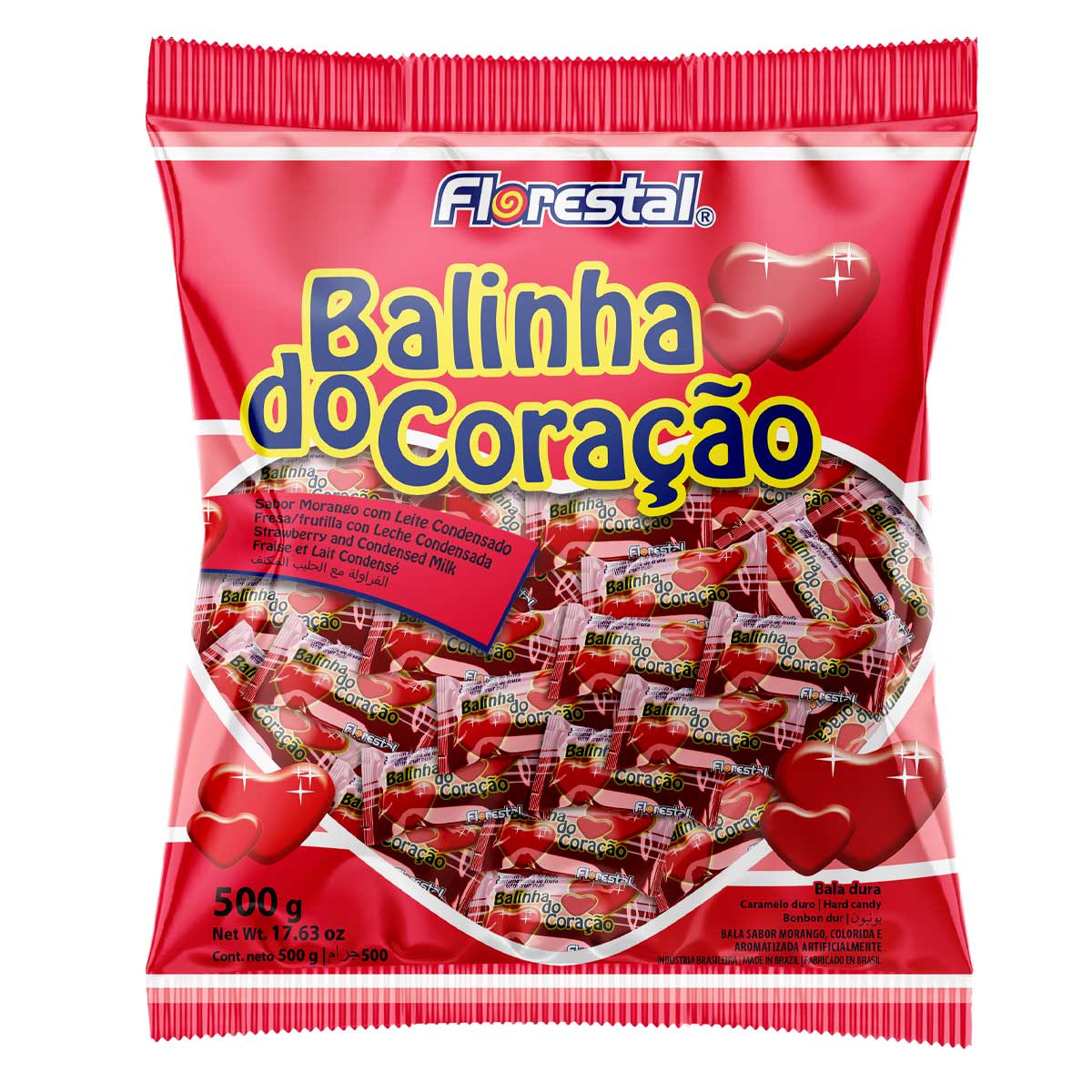 Bala Sabor Morango Balinha do Coração com 16 Unidades