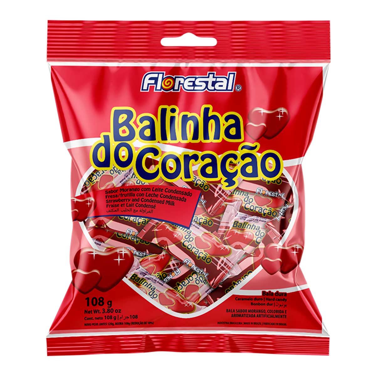 Bala Sabor Morango Balinha do Coração com 32 Unidades