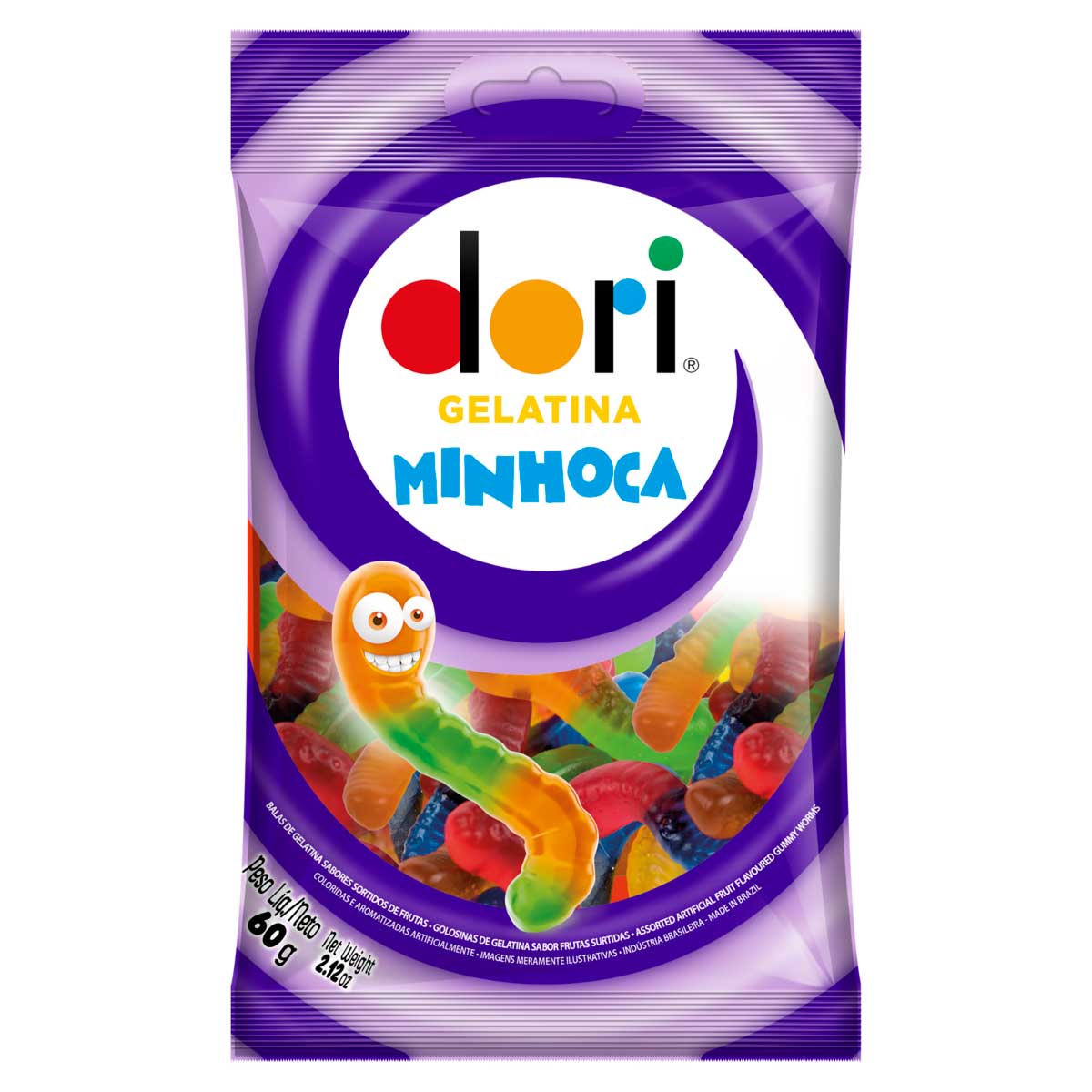 Bala de Gelatina Sabores Sortidos de Frutas Minhoca Dori 60g