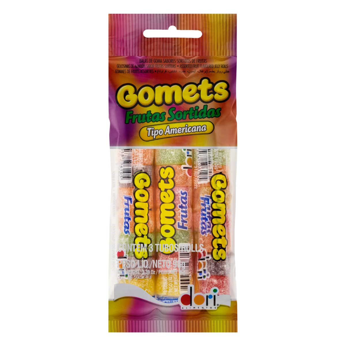 Pack Bala de Goma Americana Frutas Sortidas Dori Gomets 96g 3 Unidades