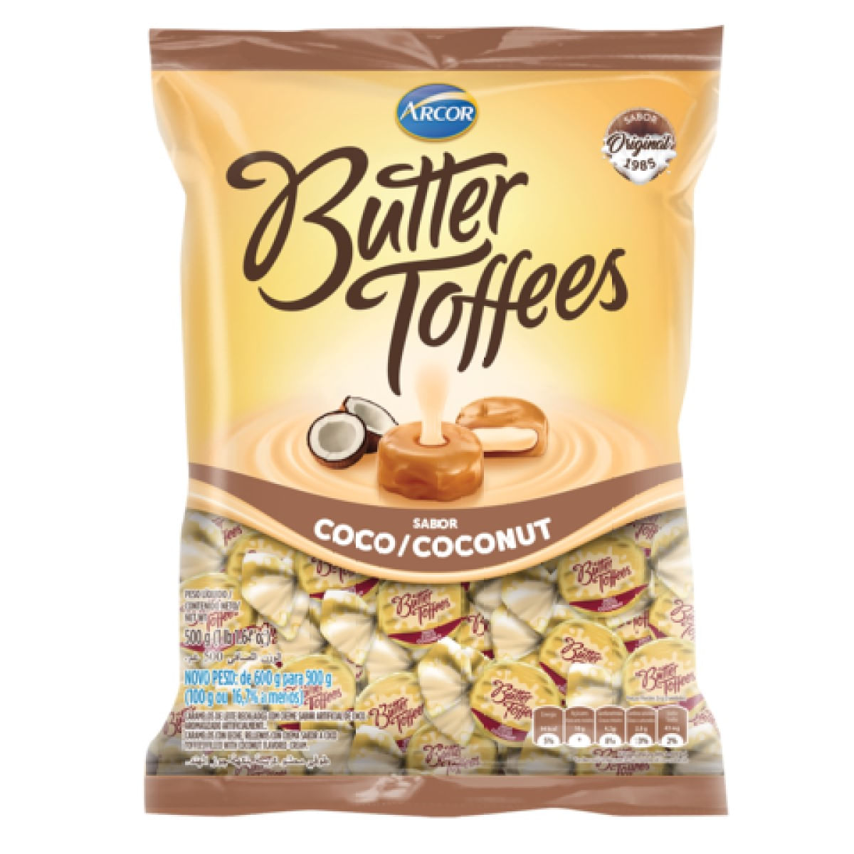 Bala Mastigável de Coco Arcor Butter Toffees 500 g