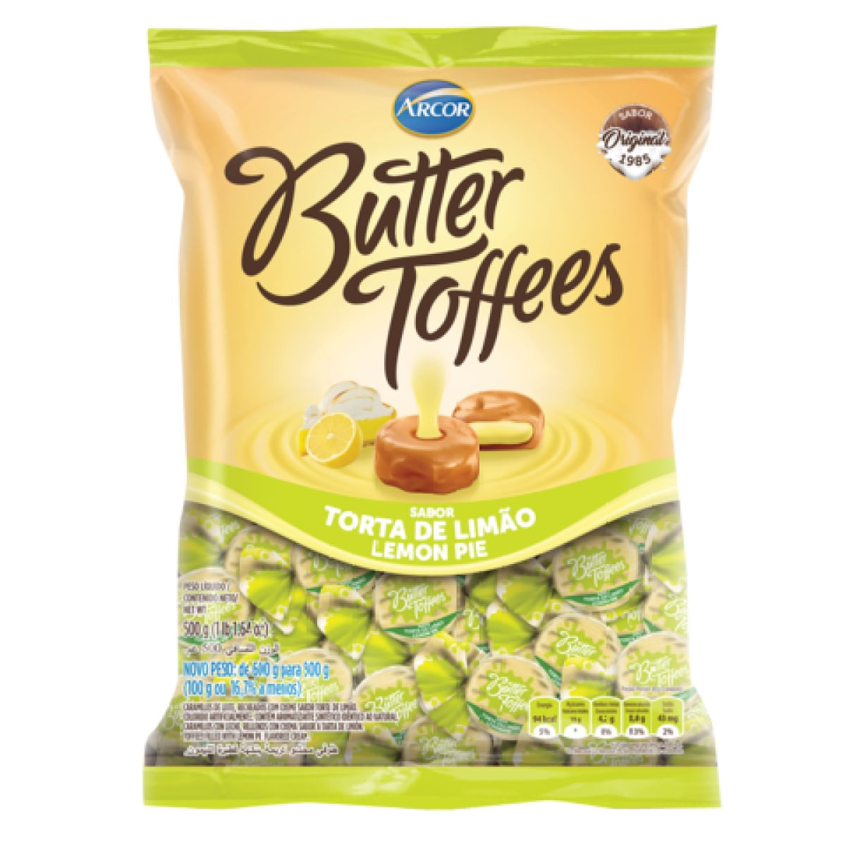 Bala Mastigável de Limão Arcor Butter Toffees 500 g